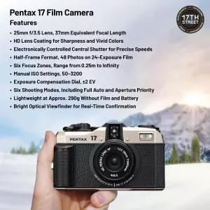 하프 프레임 형식의 펜탁스 17 컴팩트 필름 카메라 25mm F3.5 렌즈 수동 ISO 50-3200 6 존 포커스 코닥