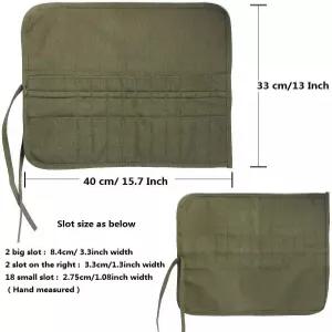 JOYISEN 22 슬롯 아크릴 오일 수채화 브러시 보관함 롤업 케이스 육군 그린 캔버스 페인트 홀더(13 *