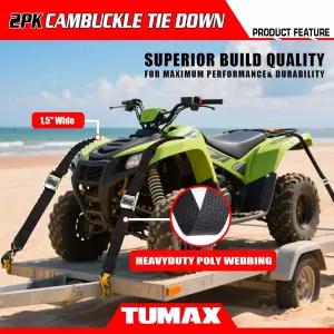 투맥스 타이다운 스트랩 캠버클 - 2500파운드 파손 강도 세이프티 S-훅이 있는 8피트 화물 1.5인치 잔디