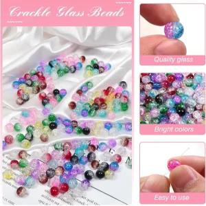 TOAOB 200pcs 8mm 혼합 크래클 유리 구슬 키트 램프워크 10가지 색상 원형 느슨한 스페이서 공예품 팔찌