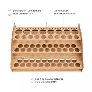페인트 병용 아마존 베이직 공예 및 브러시 정리 랙 최대 60병과 22개의 목재 마감 14 x 8인치 밝은 갈색