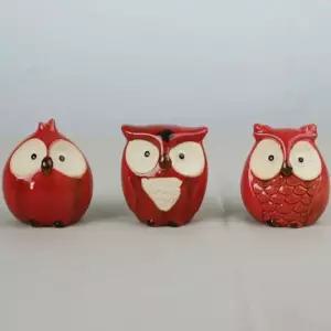 깜찍이 부엉이소품 3p 레드 미니어처 장식소품 도자기인형 인테리어소품 장식품