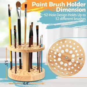 Dlicoda 52 홀 페인트 브러시 홀더 360° 회전 정리함 아티스트용 하드우드 보관 스탠드 랙 공예 도구