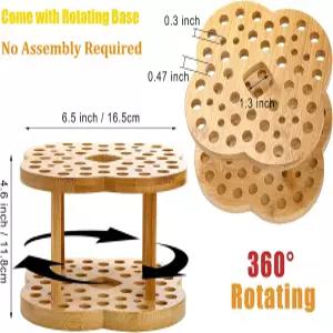 포레인암 2팩 회전 페인트 브러시 정리함 홀더 - 53홀 대나무 디스플레이 건조대 아티스트 수채화 스탠드
