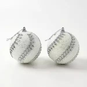 [마이모노샵][마이모노샵] 실버 화이트 글리터 반짝이 행잉 트리 장식볼 2p (43373842)
