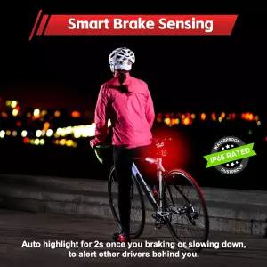 160루멘 후미등 110dB 방지 자동 ON/OFF 스마트 브레이크등 리모컨 IP65 방수 USB-C 충전식 진동을 갖춘