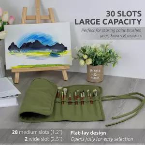 두가토 30-슬롯 롤업 페인트 브러시 홀더 아티스트를 위한 프리미엄 캔버스 정리함 수채화 아크릴 펜 및