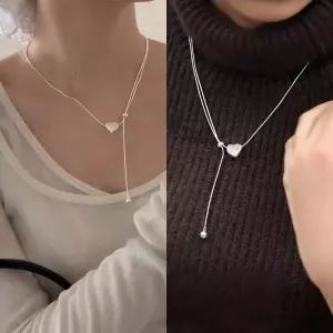 [디작소]여성 실버 s925 하트 롱 니트 조절 목걸이 (41350866)