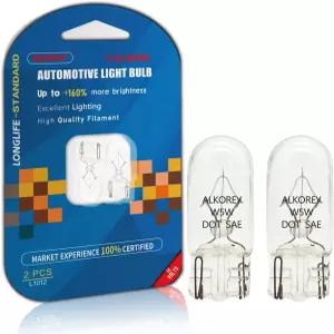 ALKOREY T10 W5W 194 168 12V 5W 전구 2700K 웜 화이트 램프 번호판등 교체 돔 맵 라이트 제공 2팩