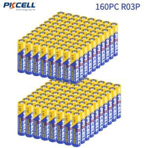 160개 PKCELL R03P UM4 1.5V 중장비 탄소 아연 배터리 MP3 플레이어 시계 전기 장난감용 AAA