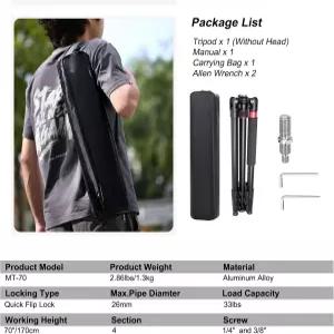 카메라 삼각대 머리가 없는 70인치 비디오 휴대용 가방이 있는 알루미늄 헤비 듀티 전문가용 및 모노포드