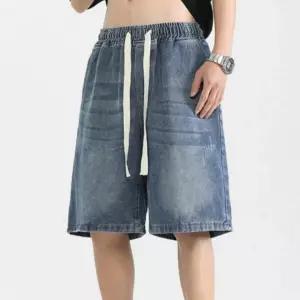 남성 반바지 캐주얼 데님 워싱 버뮤다 밴딩 5부