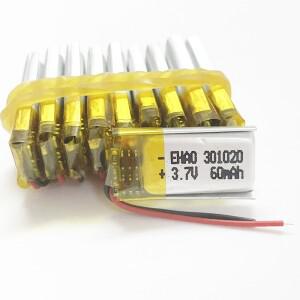 10개 3.7v 60mAh Lipo 충전식 배터리 소형 301020 MP3 블루투스 시계 헤드셋 Headphon 비디오 펜 레코더