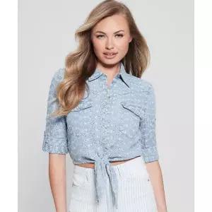 게스 GUESS L톤 펀칭레이스 긴팔 데님셔츠 YN1D7201