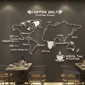 카페 커피지도 포스터 인테리어 거실 짙은 커피 커피벨트 벽스티커 창문 시트지 진한