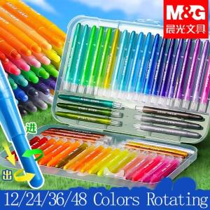 M&G 회전식 크레용 PP 박스 12/24/36/48색 세트 학생용 그림 그리기