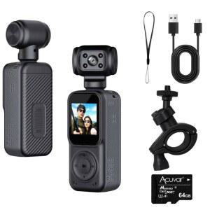 [미국배송] 3축 짐벌 스태빌라이저가 장착된 ACUVAR 4K 포켓 브이로그 카메라 WIFI가 휴대용 비디오 LCD 화면 얼굴 추적 270 회전 및 64GB SD 카드