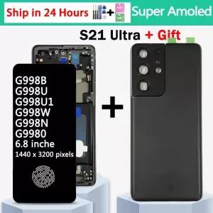 6.8 삼성 S21 Ultra 5G G998 G998U 디스플레이 터치 스크린 디지타이저 용 슈퍼 AMOLED S21Ultra G998B LCD