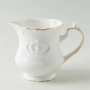 화이트 골드라인 크라운 밀크 서버 저그 275ml 홈카페 커피도구 도자기 물병 차 커피 허브 다기