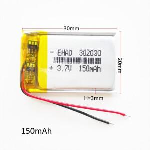 3.7V 150mAh 302030 MP3 GPS 블루투스 스피커 헤드셋 카메라용 리튬 폴리머 Lipo 충전식 배터리 전원