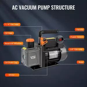 VTG VOGTEN 4.5 CFM AC 진공 펌프 및 게이지 세트 미니 스플릿/HVAC/자동 시스템용 매니폴드 키트 R134a