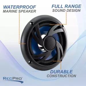 RecPro RV 외장 스피커 6인치 내후성 플러시 마운트 블랙