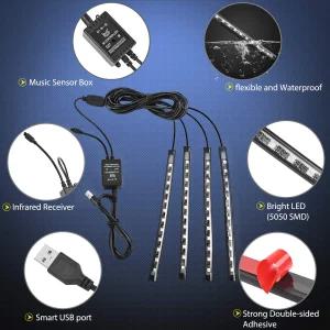 사운드 액티브 기능과 무선 리모컨이 장착된 대시 조명 키트 아래의 Nilight 48 LED DC 5V 멀티컬러 뮤직카