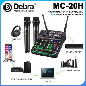 데브라 DJ 콘솔 UHF 오디오 믹서(사운드카드 포함) 무선 마이크 5V 블루투스 5.0(노래방 라이브 퍼포먼스용
