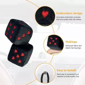 자동차 거울용 지시너 페어 퍼지 플러시 주사위 하트 모양의 3인치 레트로 사각 유니버설 오토 백미러 걸이