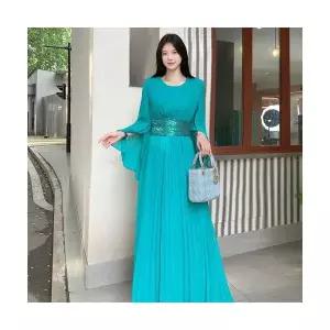 헐크 여성 여친 원피스 쉬폰 엘레강스 여1 빈티지 누빔 플레어 긴팔 슬림 하게 바캉스 KKE1