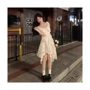 헐크 여성 여친 원피스 쉬폰 프렌치 티 휴식 첫사랑 언밸런스 프릴 화이트 여신기초센센계 해변 바캉스 KKE