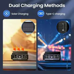 타이메이트 TM8 타이어 공기압 모니터링 시스템 4개의 외부 센서와 6개의 알람 모드가 있는 무선 태양광