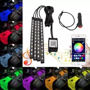 네온 48 72 LED 자동차 인테리어 주변 발 조명 USB 무선 원격 음악 App 제어 자동 RGB 분위기 장식 램프