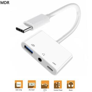 C타입 허브 USB-C 3.5mm 오디오 AUX 및 A OTG 암 PD 전원 충전 어댑터 포함 노트북 태블릿 폰과 호환 가능
