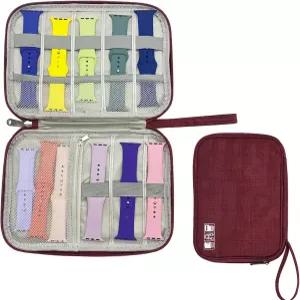 스마트 워치 밴드 보관 정리함 케이스 시계 가방 방수 보호 가능한 파우치 10-15개 보관함 (와인 레드)