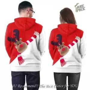 여사친 후드 스웨터 추동 프린트 크리스마스 커플 OP3