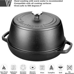 제빵용 뚜껑이 있는 보링가드 주물 더치 오븐 냄비 - 바네통 빵 증명 바구니 6 QT 사전 조미료와 같은