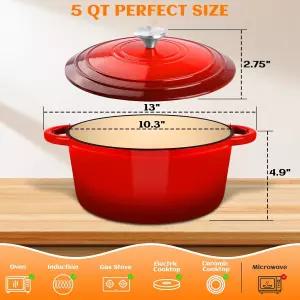 에나멜 주철 더치 오븐 냄비 뚜껑 포함. 바네통 빵 증명 바구니 스타터 병 레임 굽기용 5QT 최대