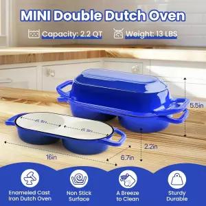 사워도우 빵 베이킹을 위한 YONIL 미니 더블 더치 오븐 - 뚜껑이 있는 에나멜 주철 냄비와 5인치 바네통
