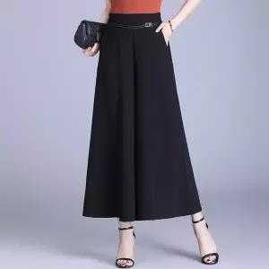 하계 캐주얼 팬츠 치마 여자 검정 쉬폰 슬림 와이드 얇은 9부 OP1