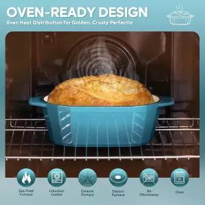 빵 굽기용 에나멜 주철 더치 오븐 - 뚜껑이 있는 3QT 타원형 원형 헤비 듀티 팬 논스틱 세라믹 코팅