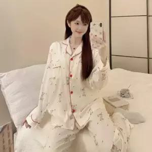 팽블몰 면 가을 파자마 패드 긴팔 편안하고 세트 긴바지 커플 끈 귀여운 잠옷세트 HO3