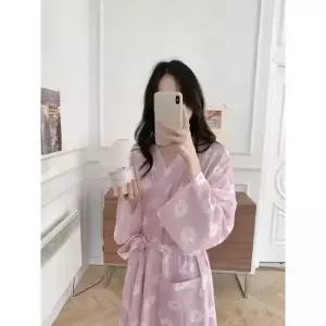 팽블몰 롱 봄 이른 가운 파자마 순면 잠옷 커플 잠옷세트 러블리 풀바람 HO1