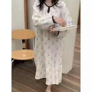 팽블몰 원피스 면 잠옷세트 라운드 이중 프린트 커플 거즈 잠옷 HO1