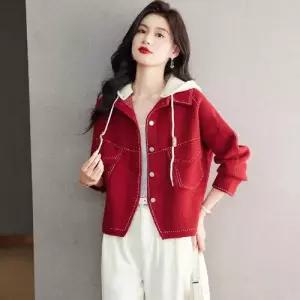 여자 모직 겨울 가을 탈부착 가디건 봄가을옷 상의 카디건 쇼트 후드 KS3