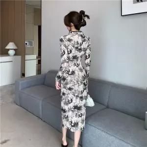 포뇨 원피스 치마 망사 가을 빈티지 여성치마 프린트 개량 치파오 OPH3