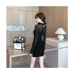 포뇨 원피스 가을 주름 시스루 힙스커트 망사쇼트 여성치마 OPH3