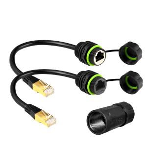 방수 커넥터 RJ45 수-암 패널 마운트  아연 합금 바디 PA66 플라스틱 구리 접촉 250mm 8p8c 1PC