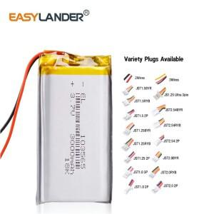 103565 JST2.0 3P 3.7V 3000mAh 충전식 리튬 폴리머 배터리 리포