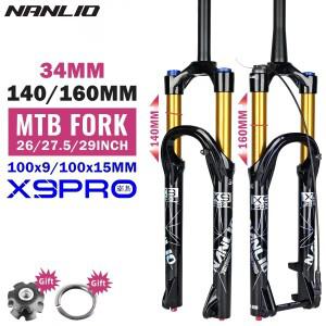 자전거 서스펜션 포크 Nanlio X9 Pro MTB 오일 에어 26 27.5 29 인치 34MM 140/160MM 금속 부싱 포함
